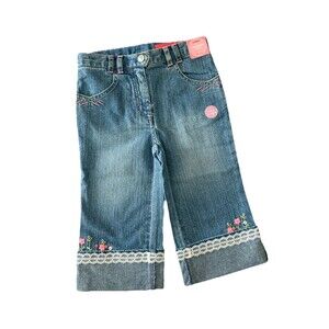 Vintage Gymboree LOVE IS‎ IN THE AIR Tea Garden Denim Jeans Flowers Lace NWT 2T